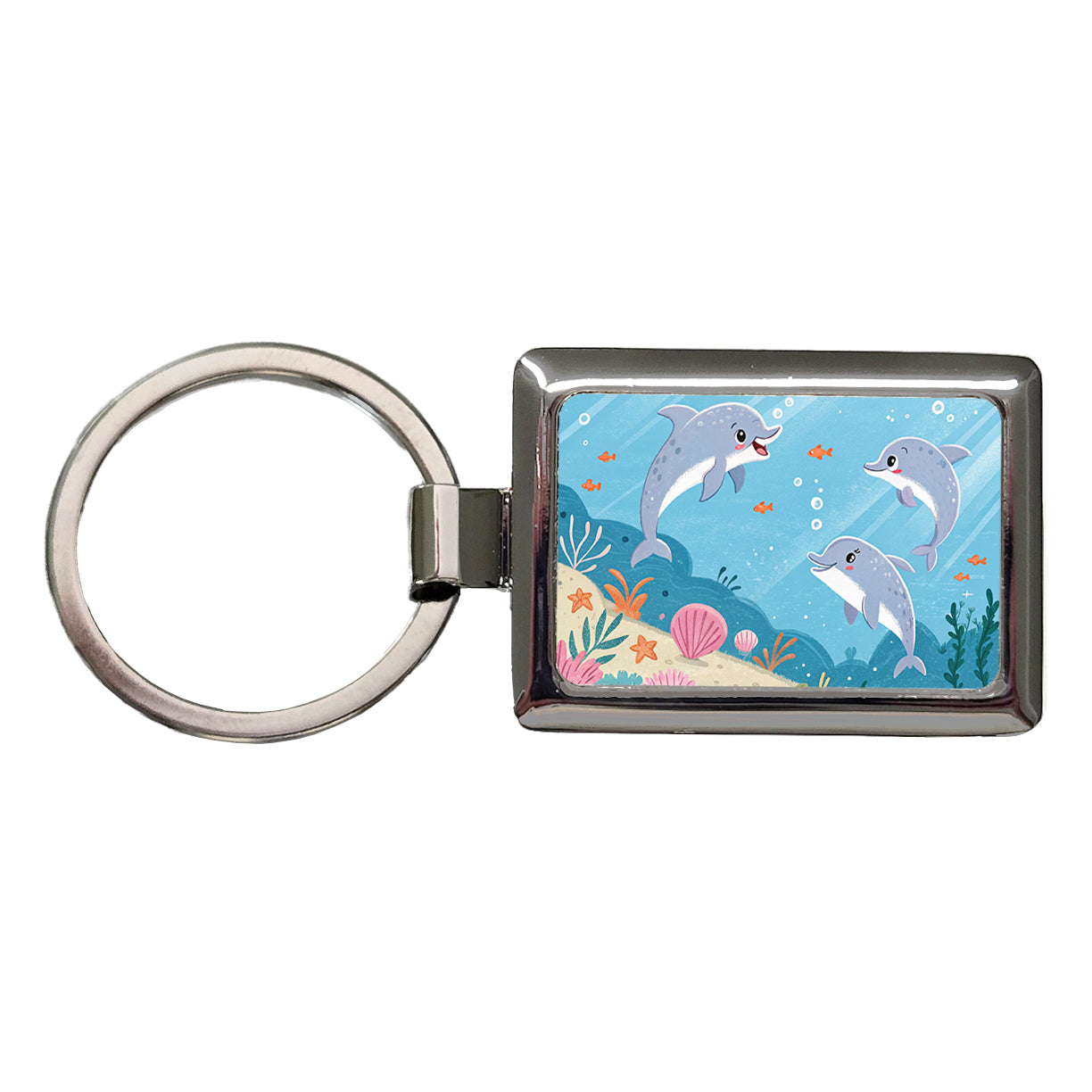 Kawaii Dolphins Rectangle Metal Keychain