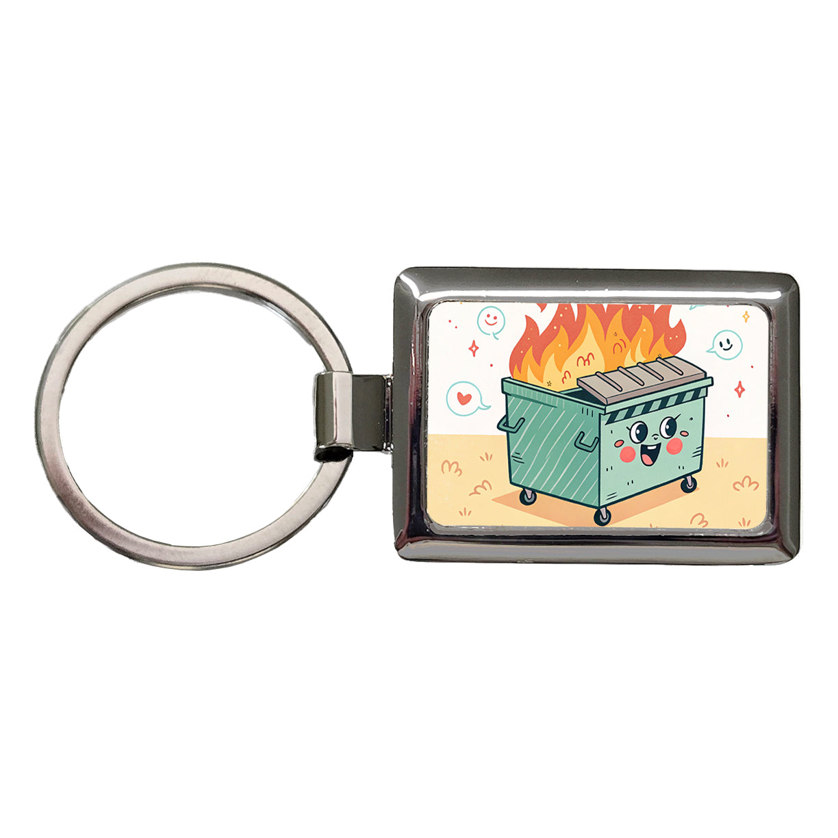 Kawaii Dumpster Fire Rectangle Metal Keychain