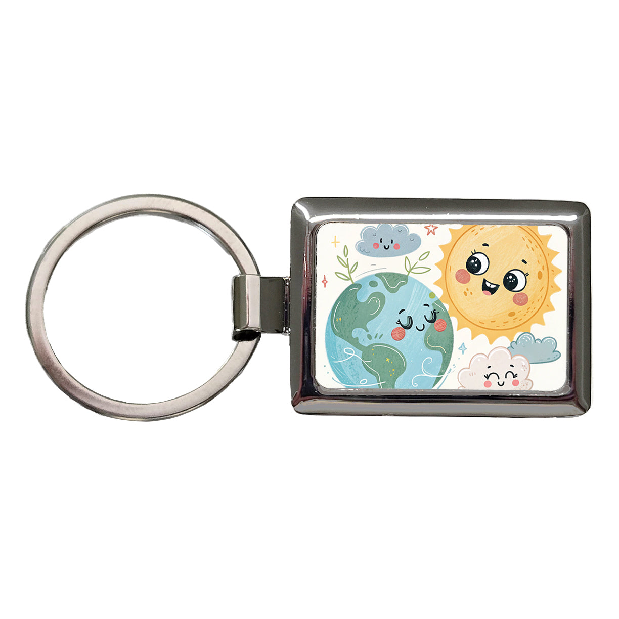 Kawaii Earth And Sun Rectangle Metal Keychain