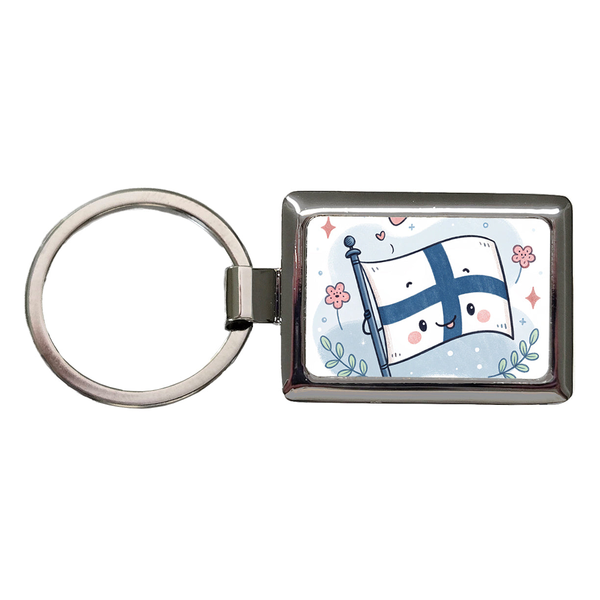 Kawaii Finland Flag Rectangle Metal Keychain