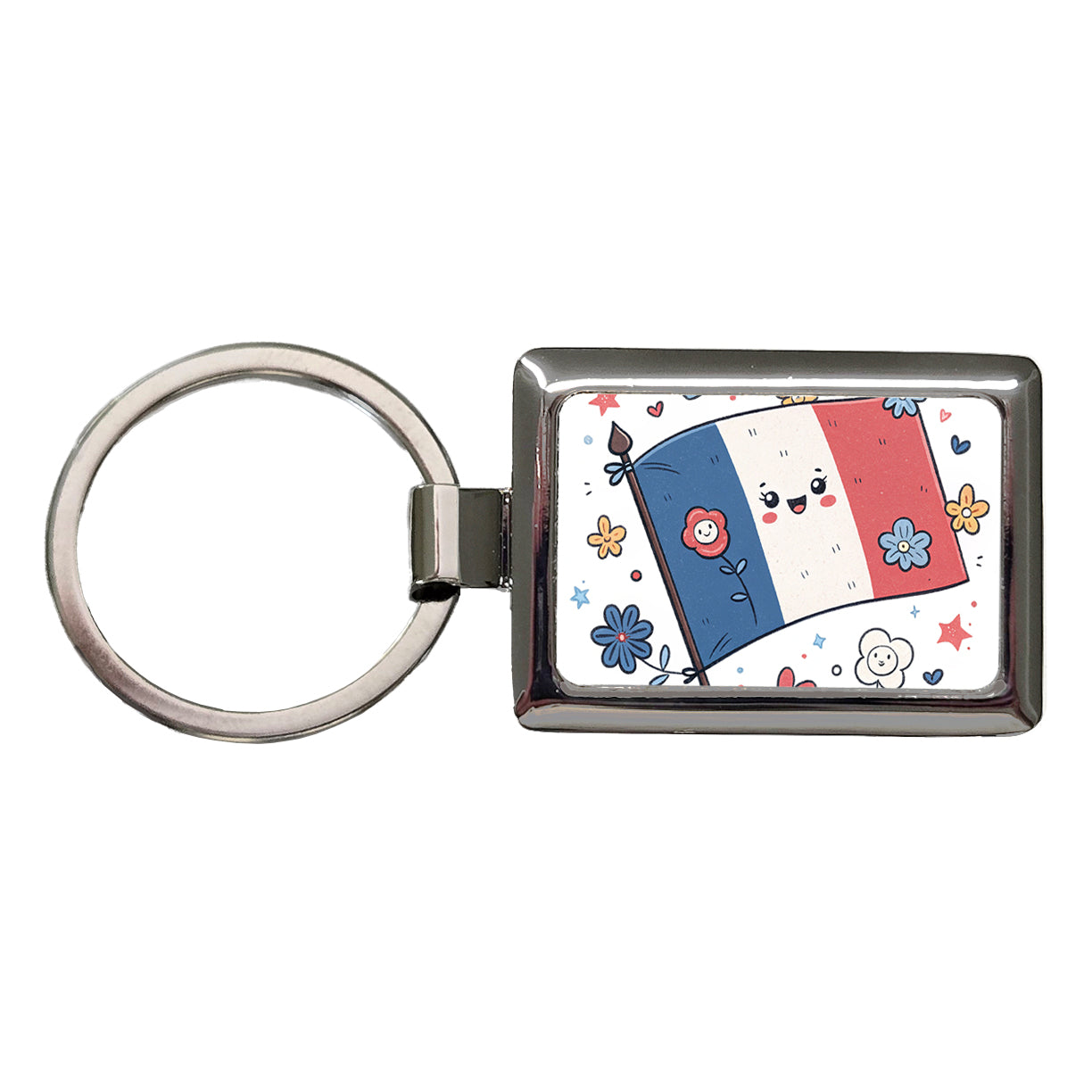 Kawaii France Flag Rectangle Metal Keychain