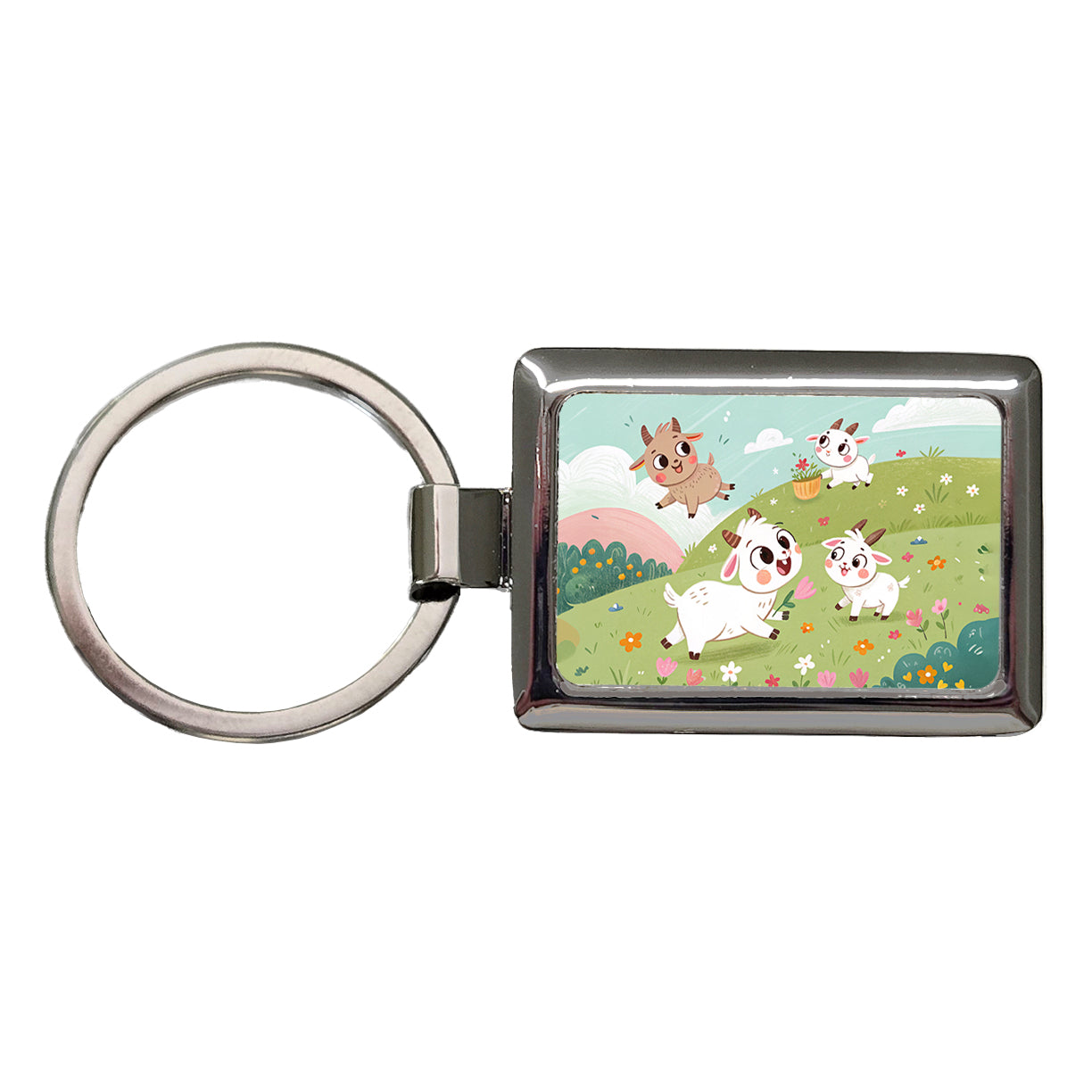 Kawaii Goats Rectangle Metal Keychain