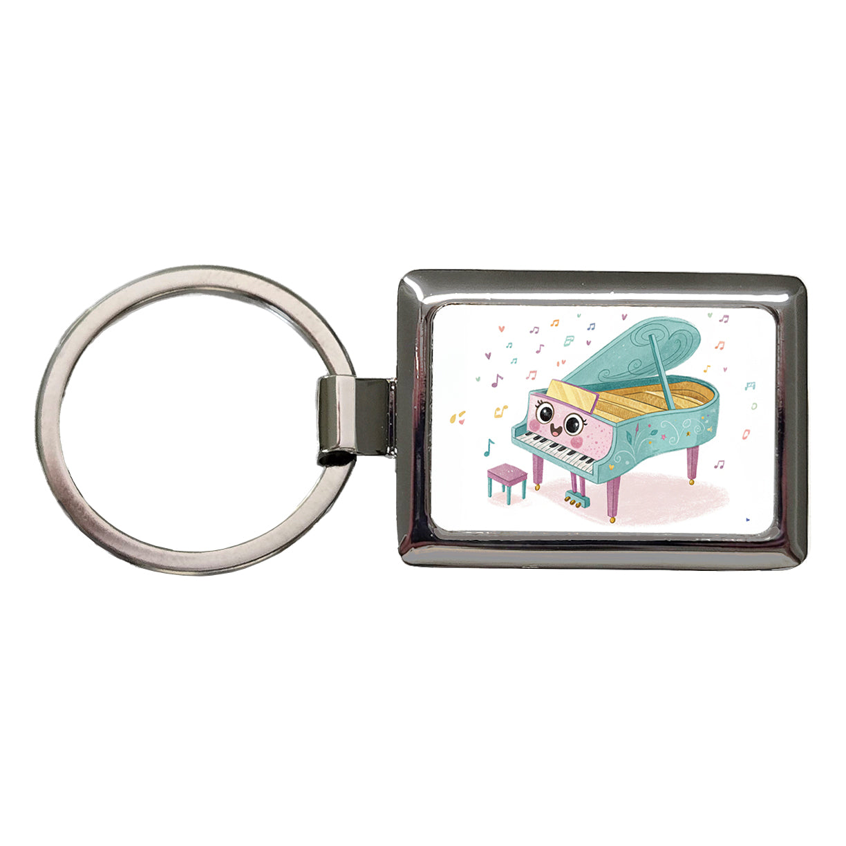 Kawaii Grand Piano Music Rectangle Metal Keychain