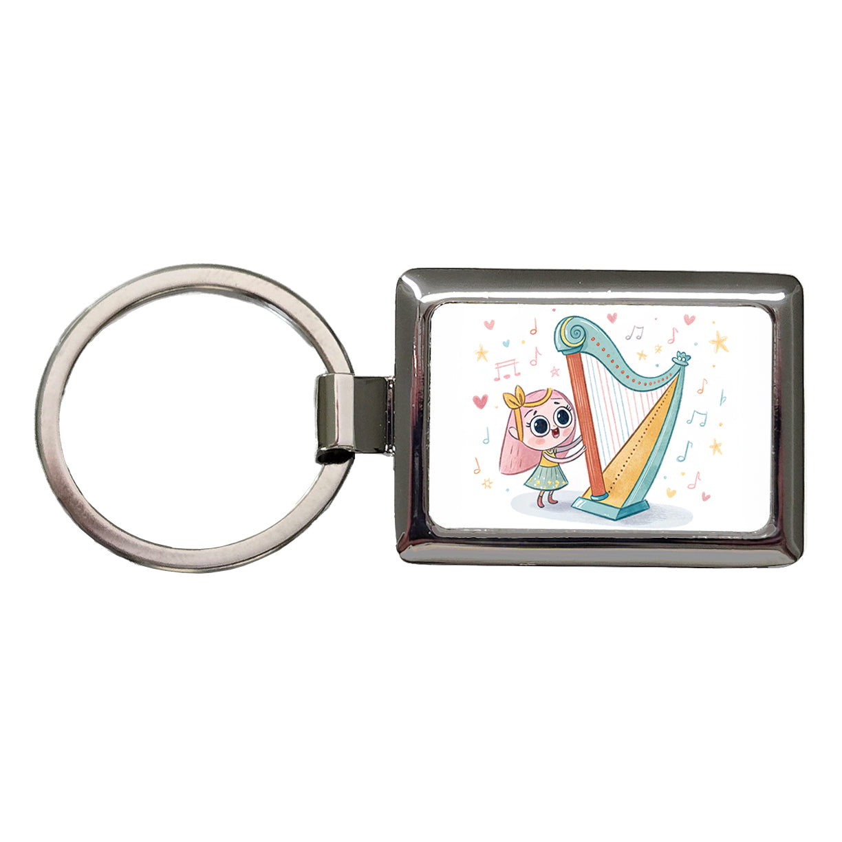 Kawaii Harp Music Rectangle Metal Keychain