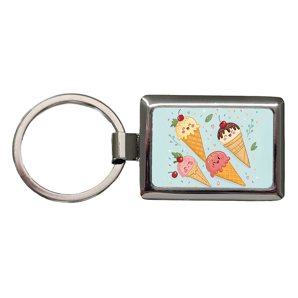 Kawaii Ice Cream Cones Rectangle Metal Keychain