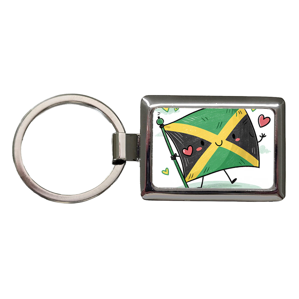 Kawaii Jamaica Flag Rectangle Metal Keychain