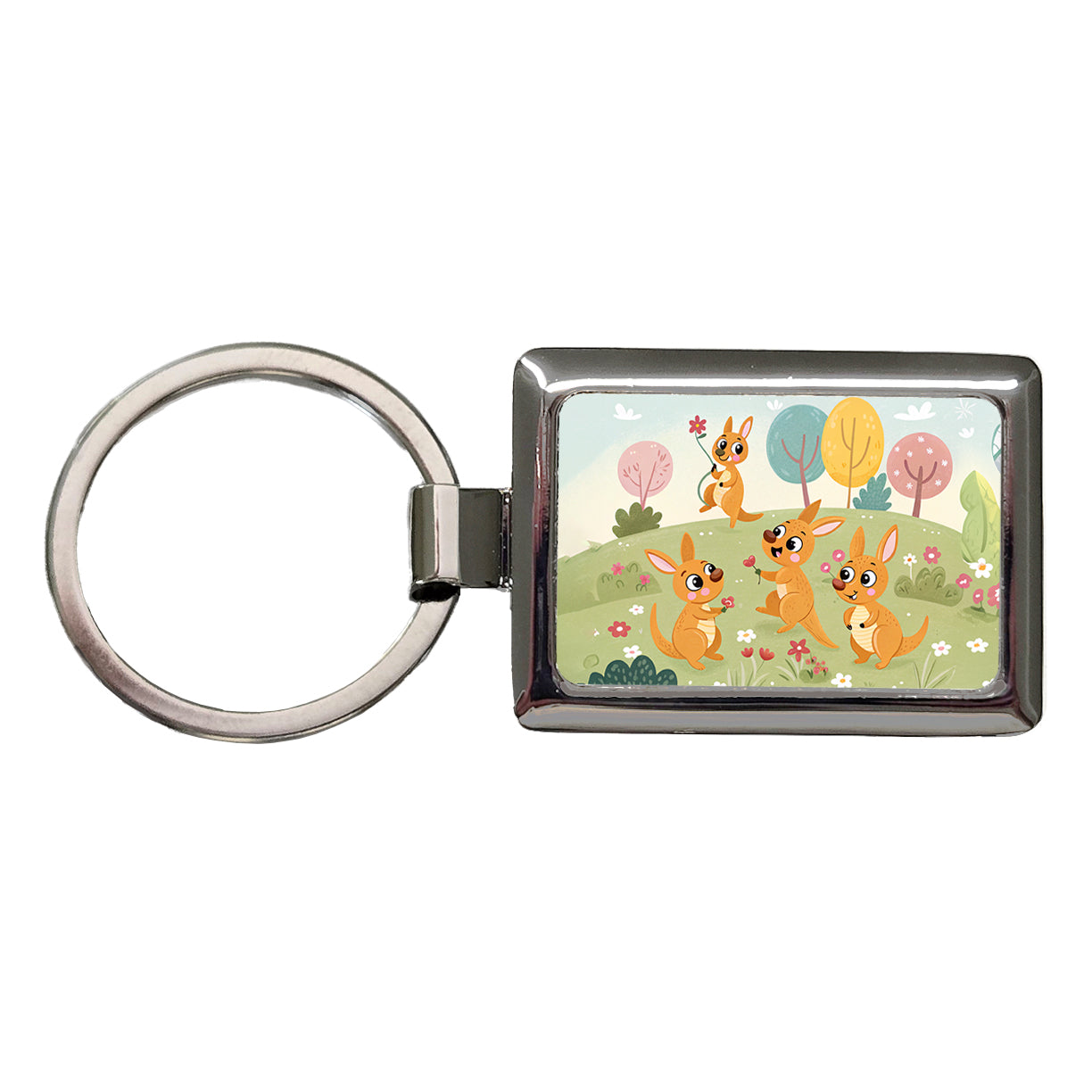 Kawaii Kangaroos Rectangle Metal Keychain