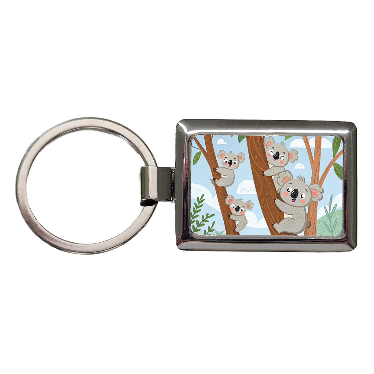 Kawaii Koala Bears Climbing Trees Rectangle Metal Keychain