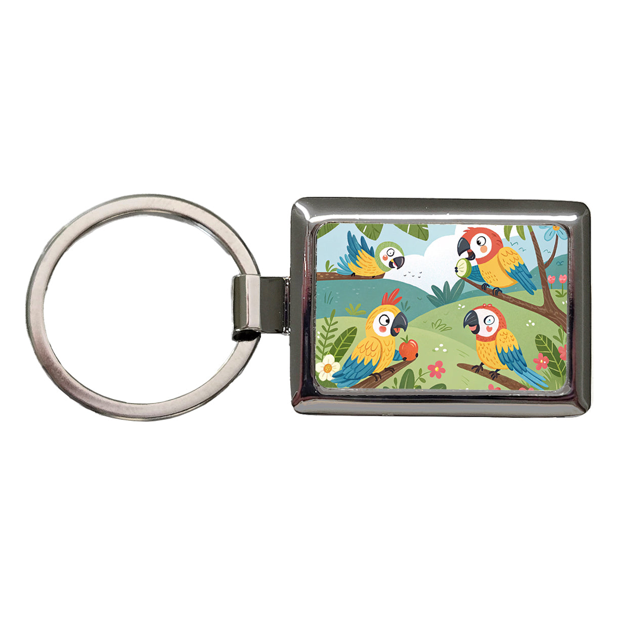 Kawaii Macaw Parrots Rectangle Metal Keychain