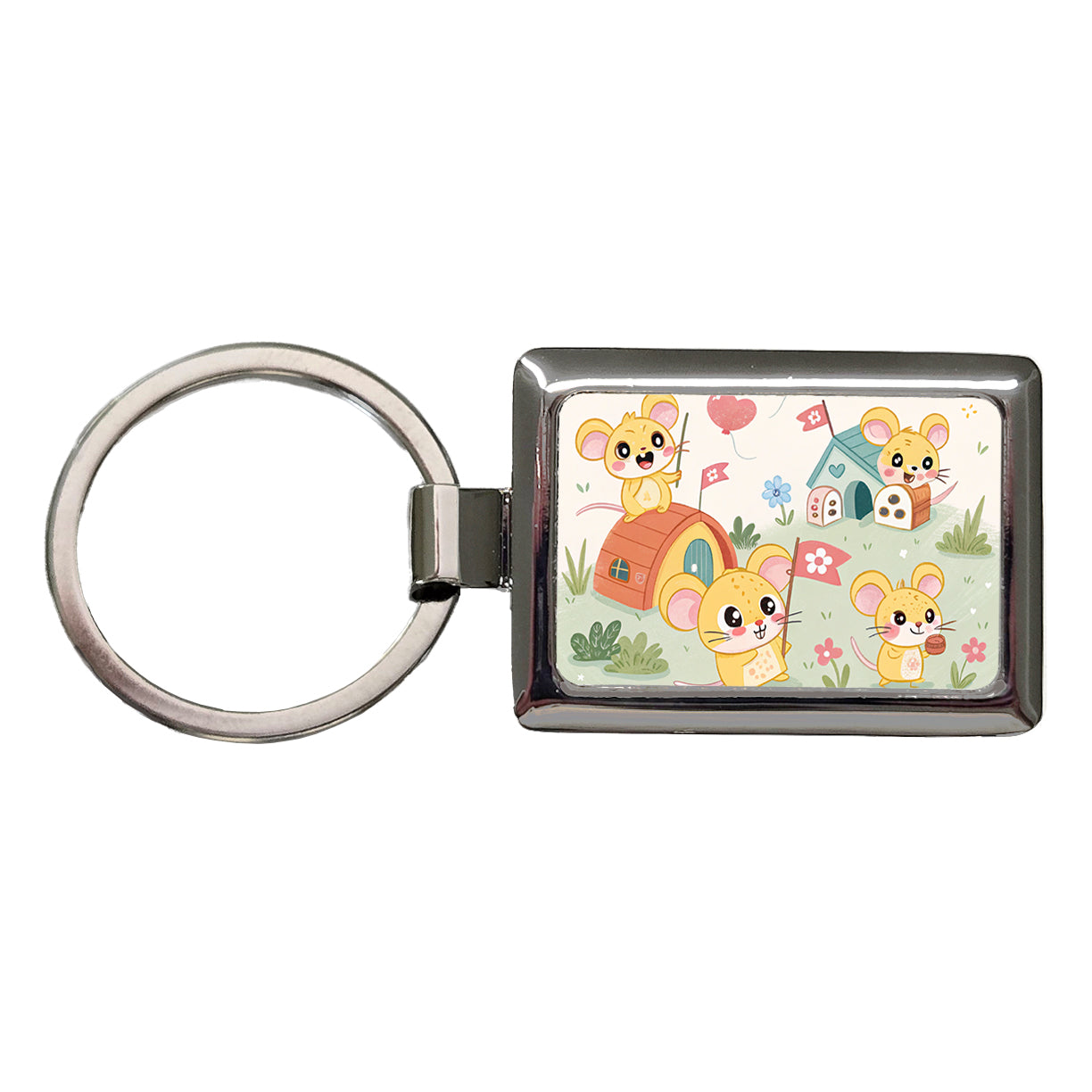 Kawaii Mice Mouse Rectangle Metal Keychain