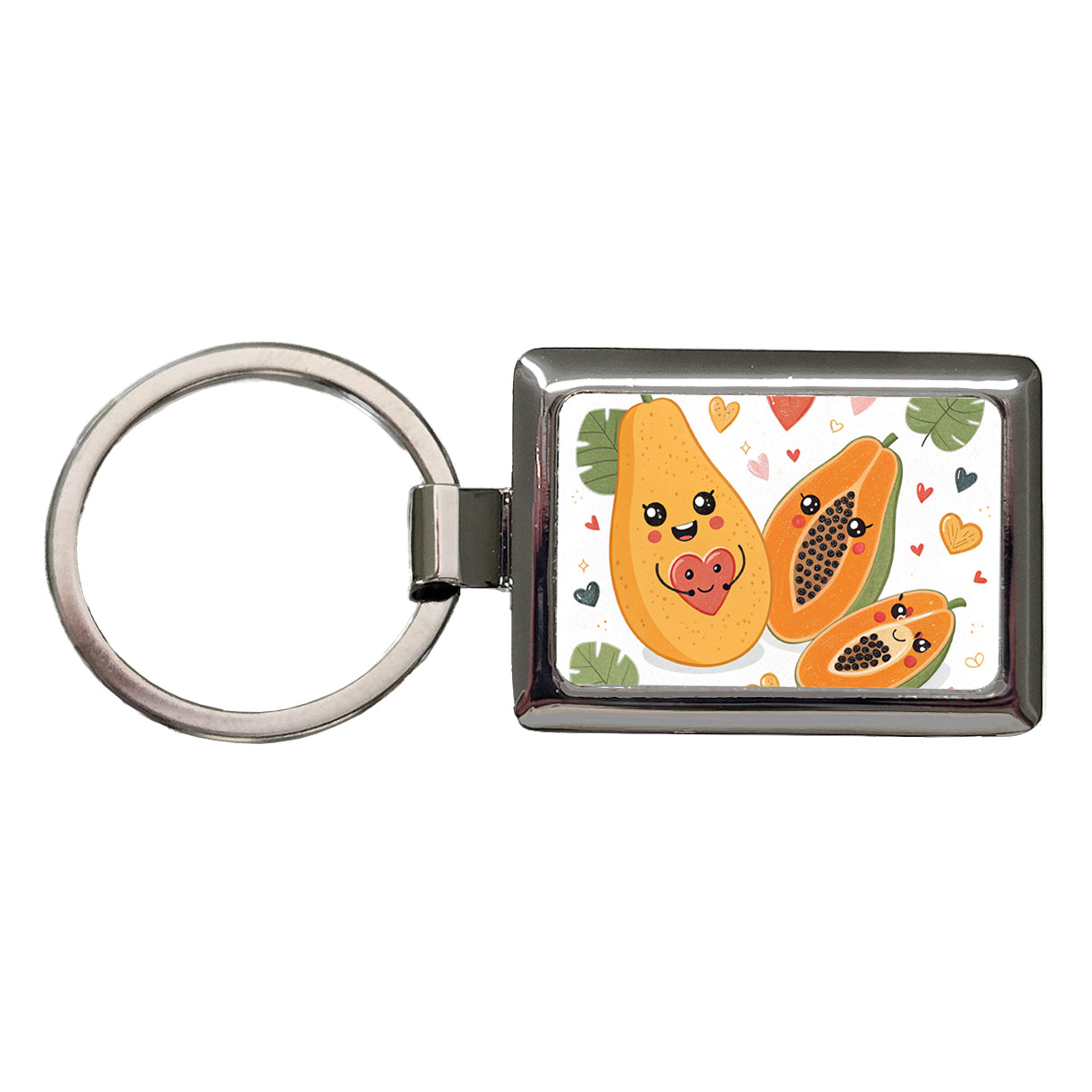 Kawaii Papayas And Hearts Rectangle Metal Keychain