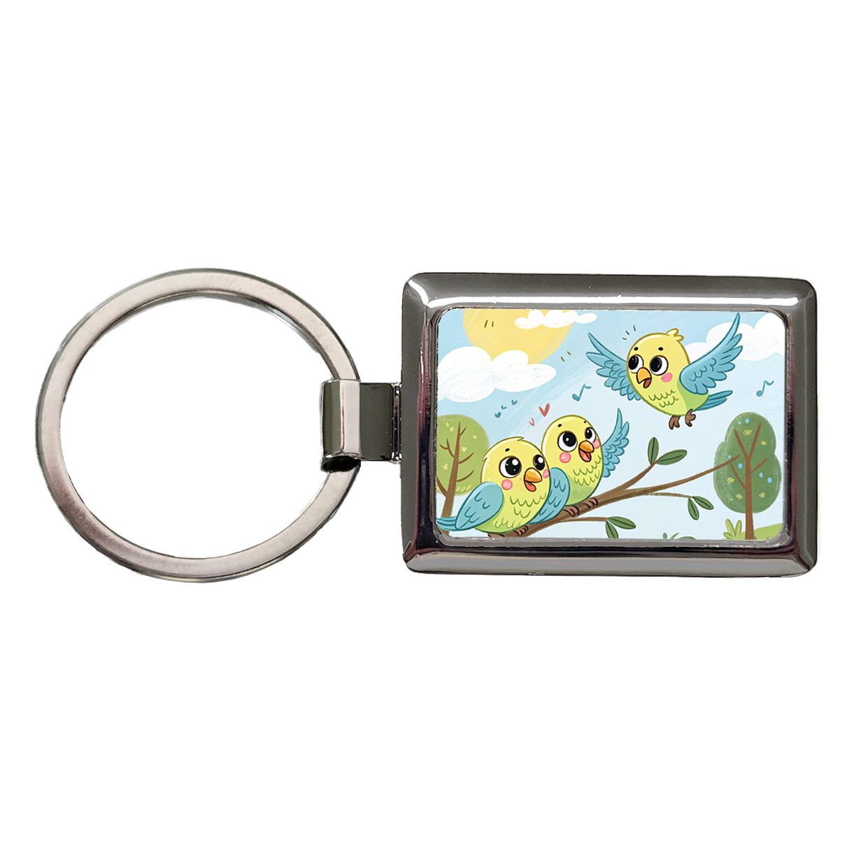 Kawaii Parakeets Rectangle Metal Keychain