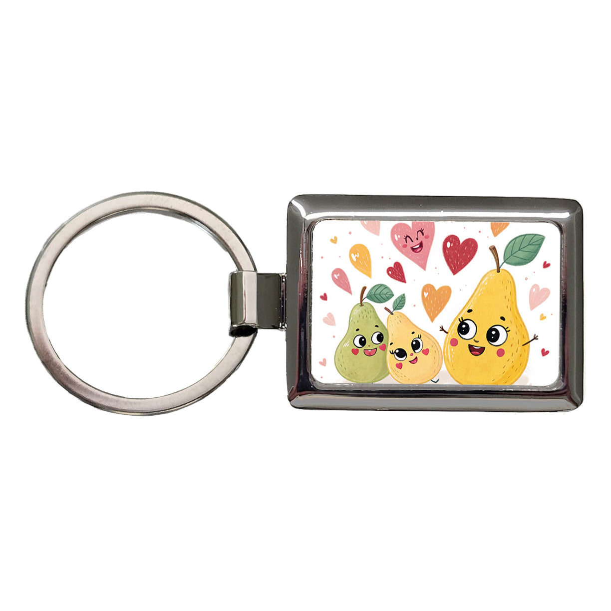 Kawaii Pears And Hearts Rectangle Metal Keychain