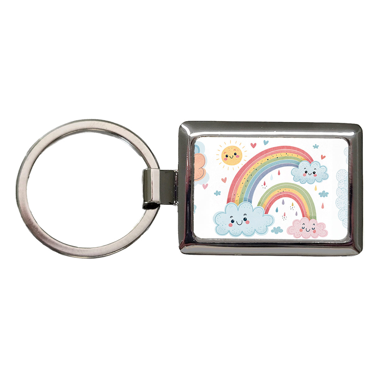 Kawaii Rainbows And Clouds Rectangle Metal Keychain