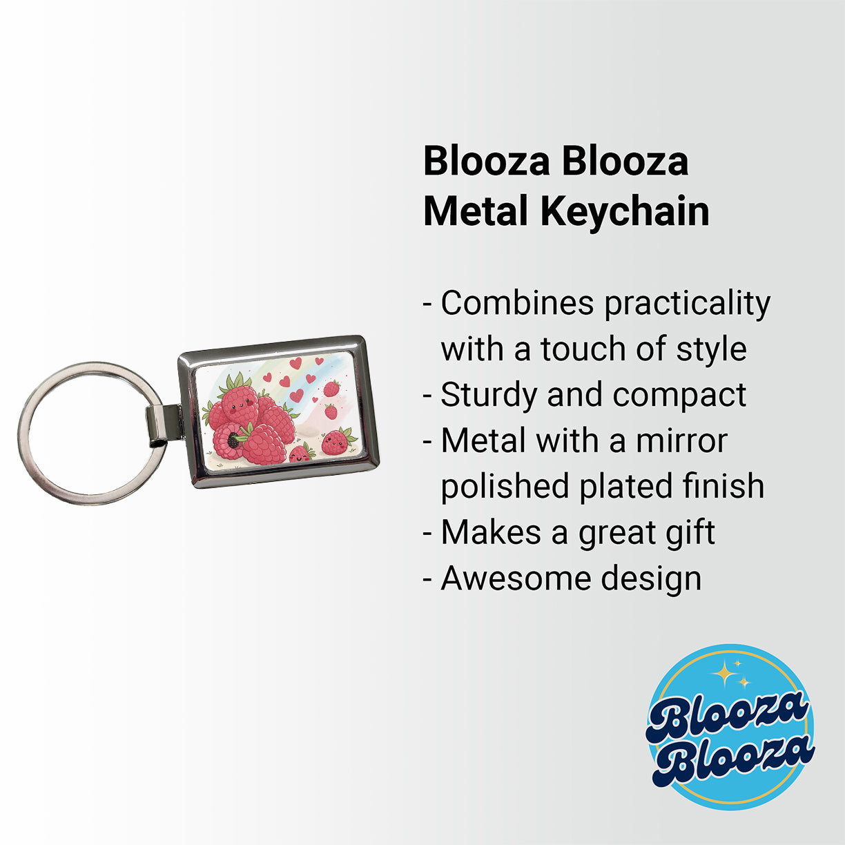 Kawaii Raspberries And Hearts Rectangle Metal Keychain
