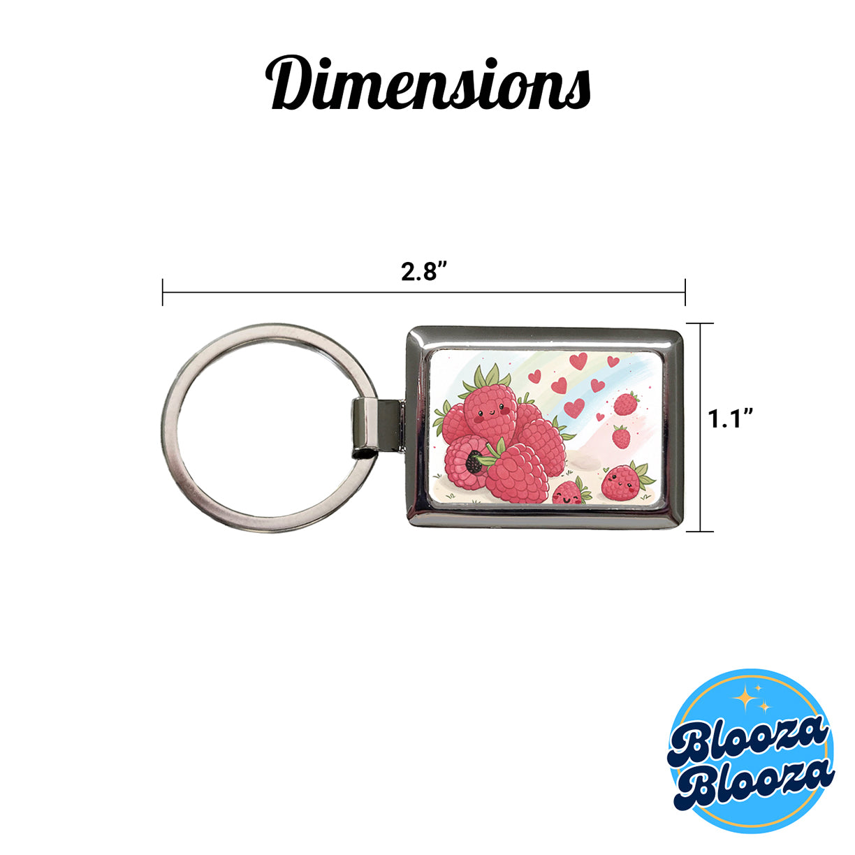 Kawaii Raspberries And Hearts Rectangle Metal Keychain
