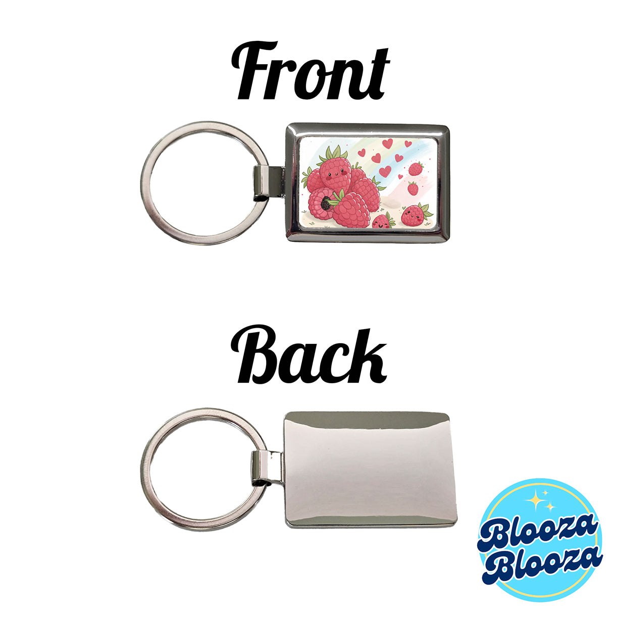 Kawaii Raspberries And Hearts Rectangle Metal Keychain