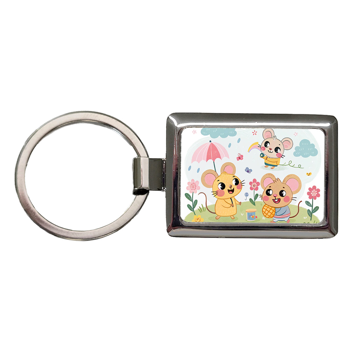 Kawaii Rats Rectangle Metal Keychain