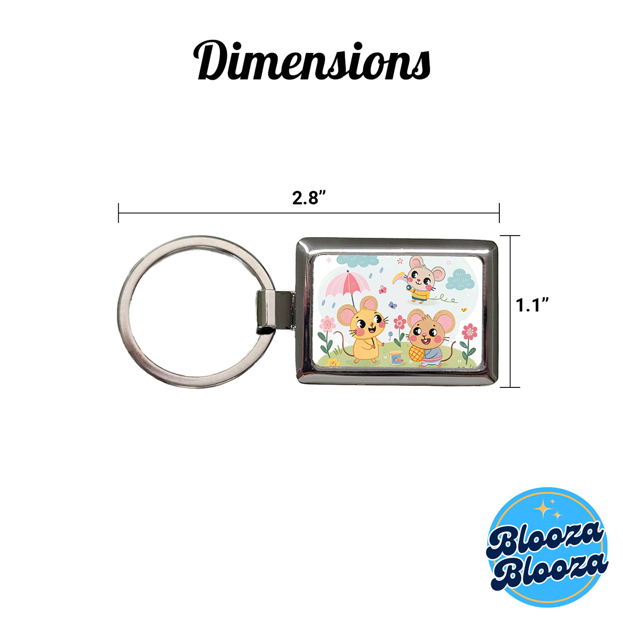 Kawaii Rats Rectangle Metal Keychain