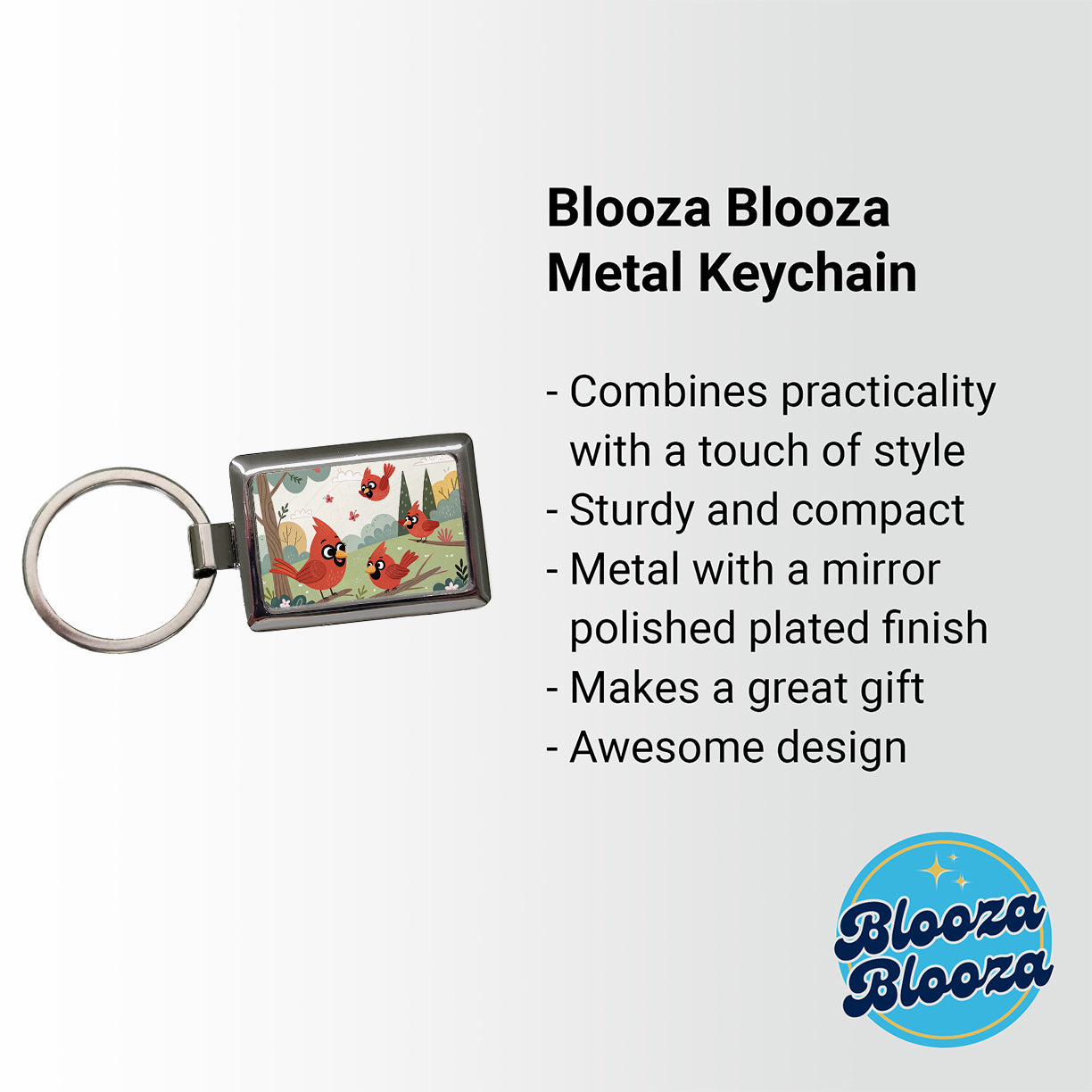 Kawaii Red Cardinals Birds Rectangle Metal Keychain