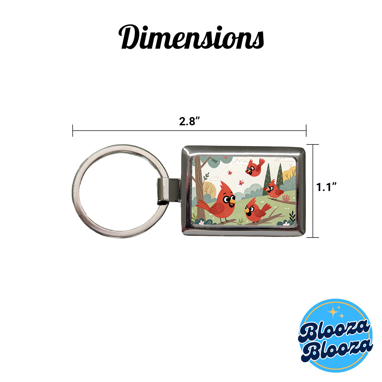 Kawaii Red Cardinals Birds Rectangle Metal Keychain