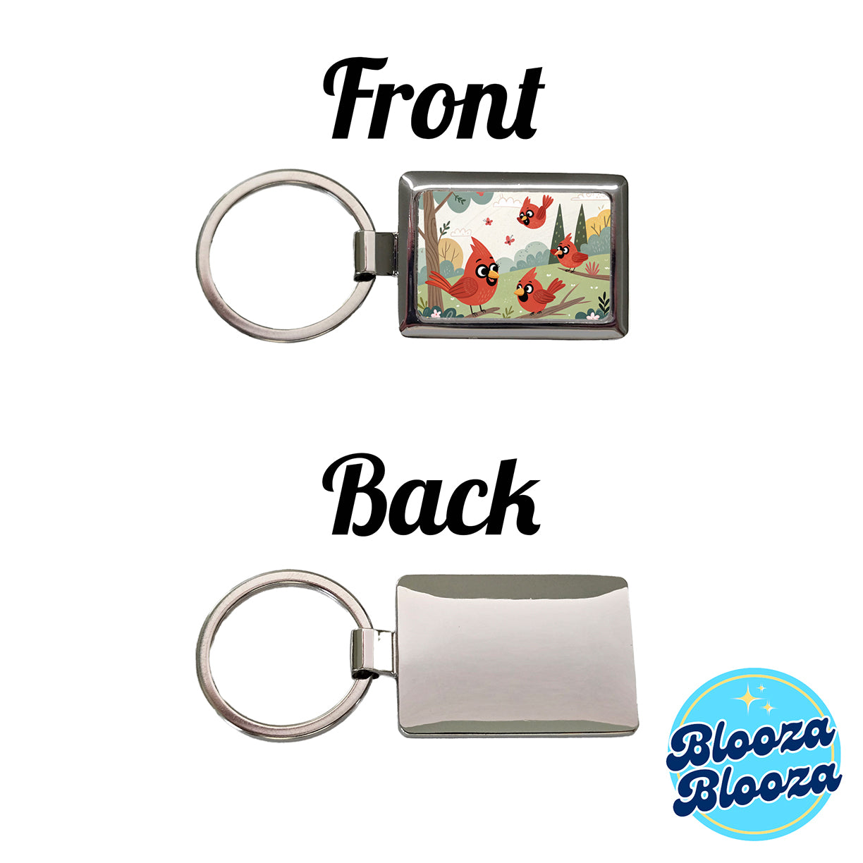 Kawaii Red Cardinals Birds Rectangle Metal Keychain