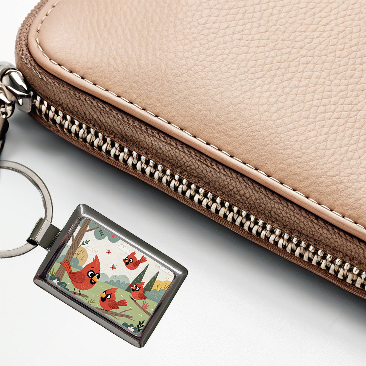 Kawaii Red Cardinals Birds Rectangle Metal Keychain