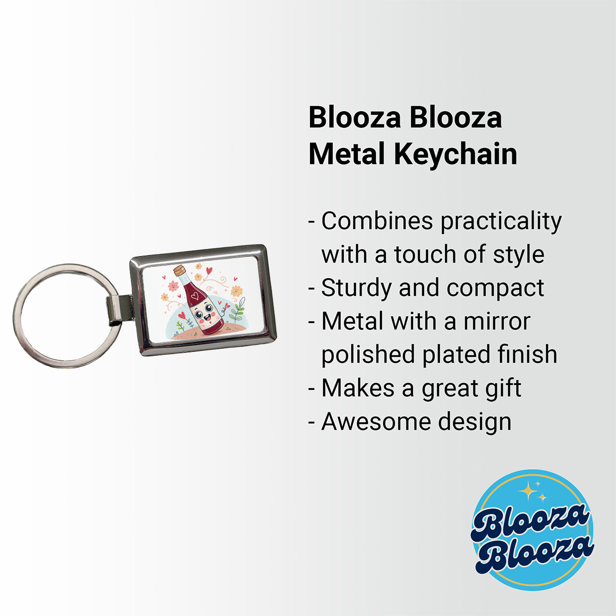 Kawaii Red Wine Alcohol Rectangle Metal Keychain