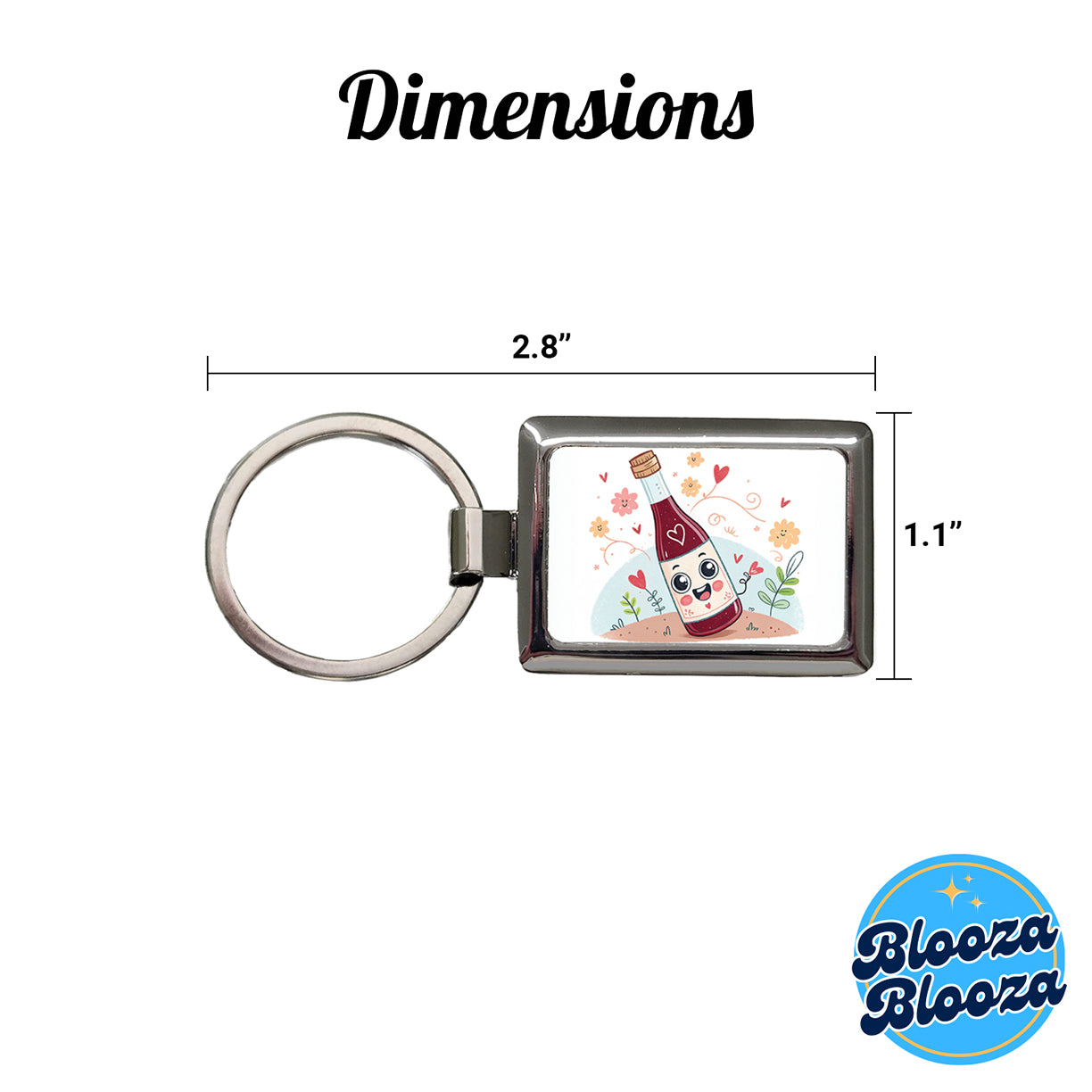 Kawaii Red Wine Alcohol Rectangle Metal Keychain
