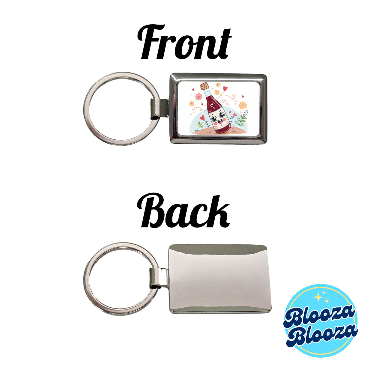 Kawaii Red Wine Alcohol Rectangle Metal Keychain