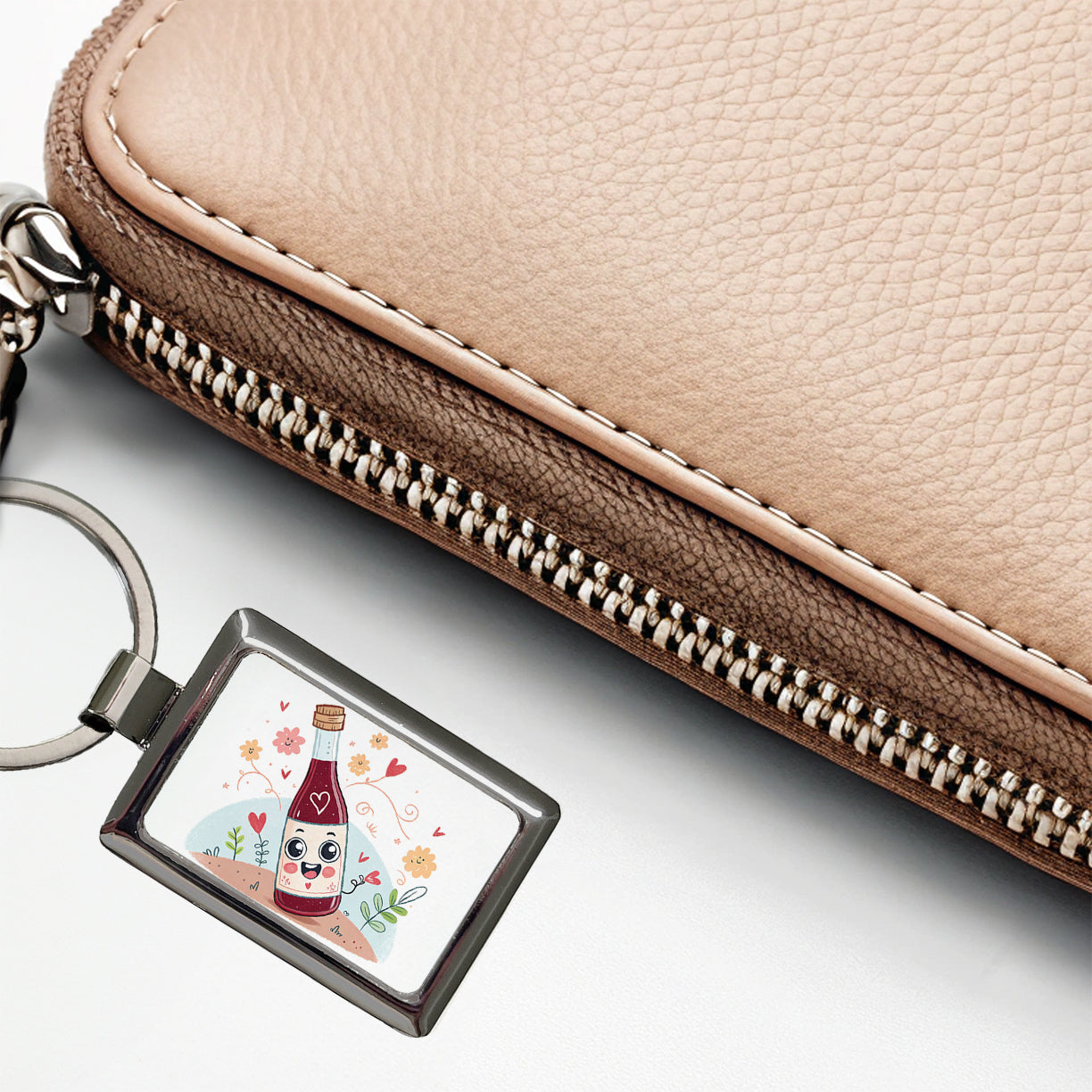 Kawaii Red Wine Alcohol Rectangle Metal Keychain