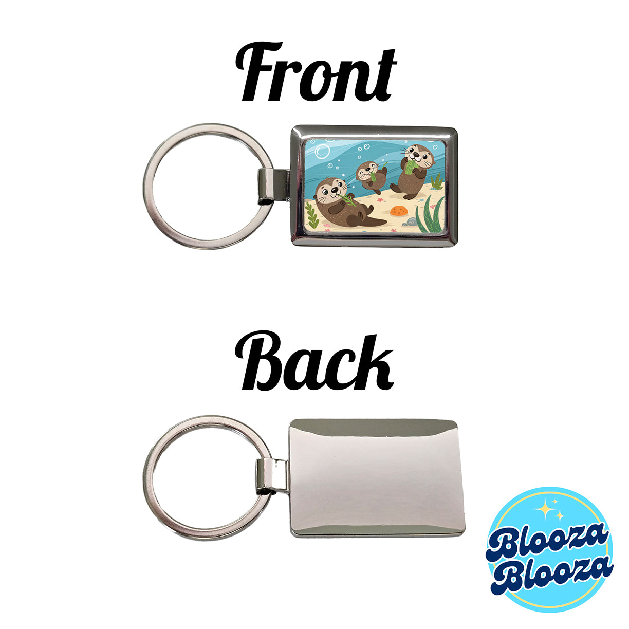 Kawaii Sea Otters Rectangle Metal Keychain