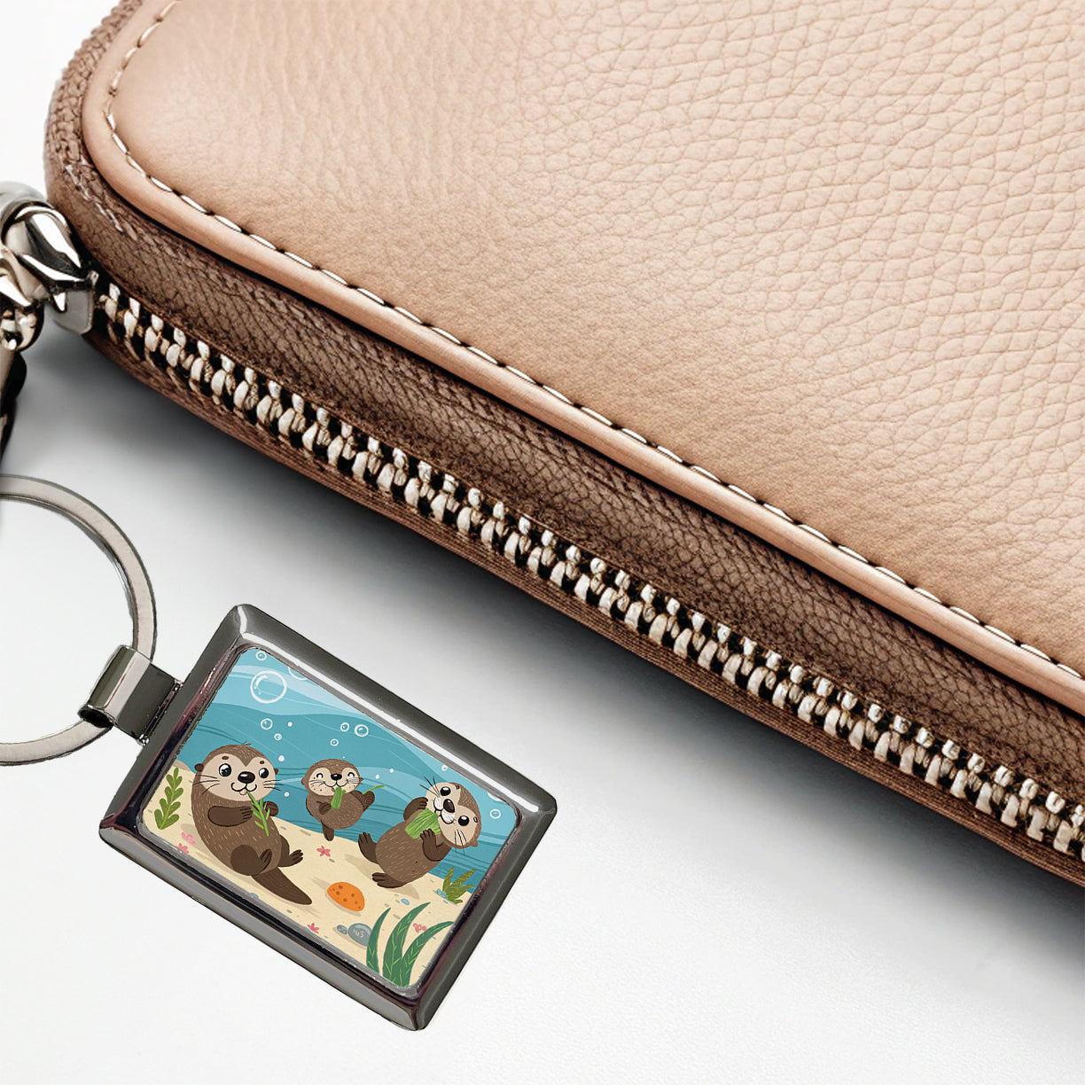 Kawaii Sea Otters Rectangle Metal Keychain