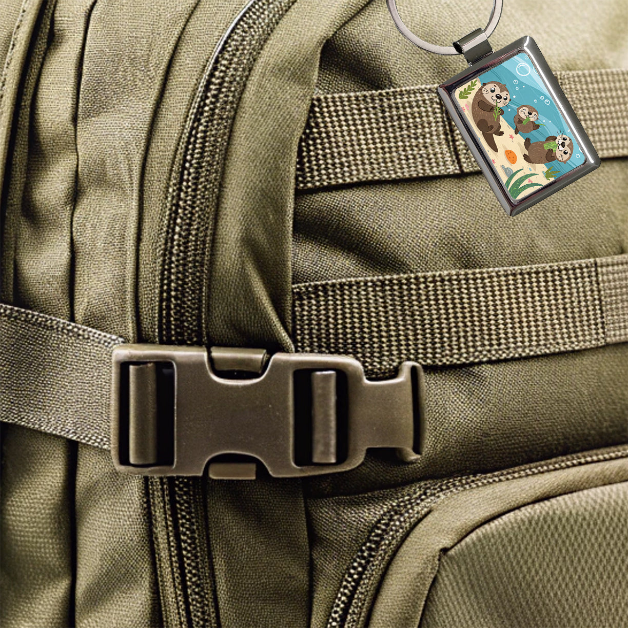 Kawaii Sea Otters Rectangle Metal Keychain
