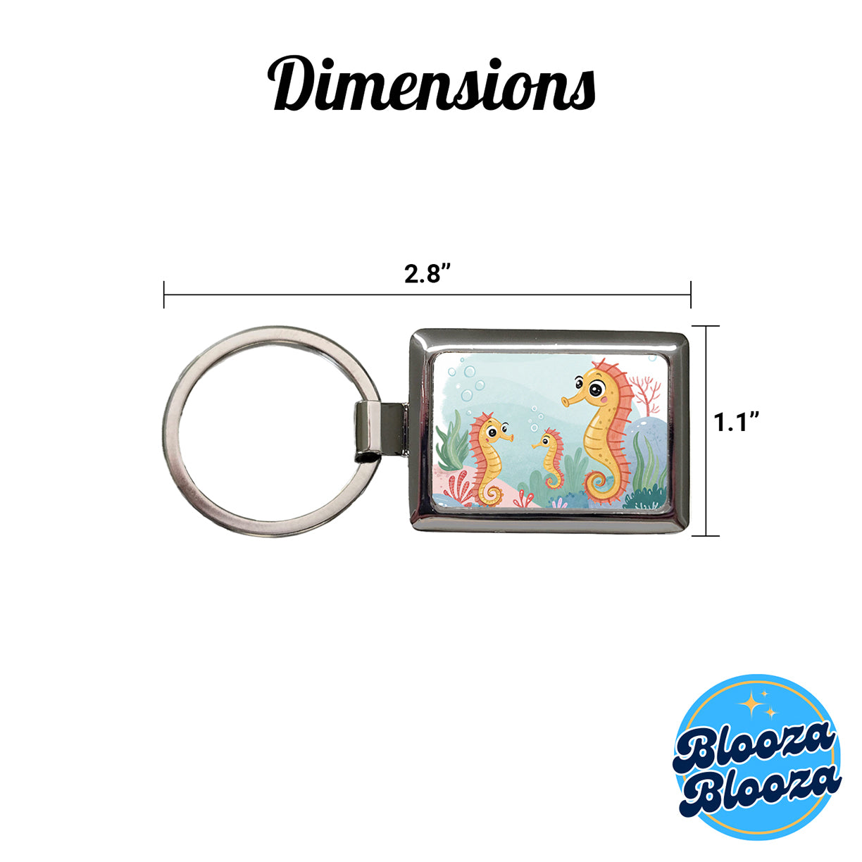 Kawaii Seahorses Rectangle Metal Keychain