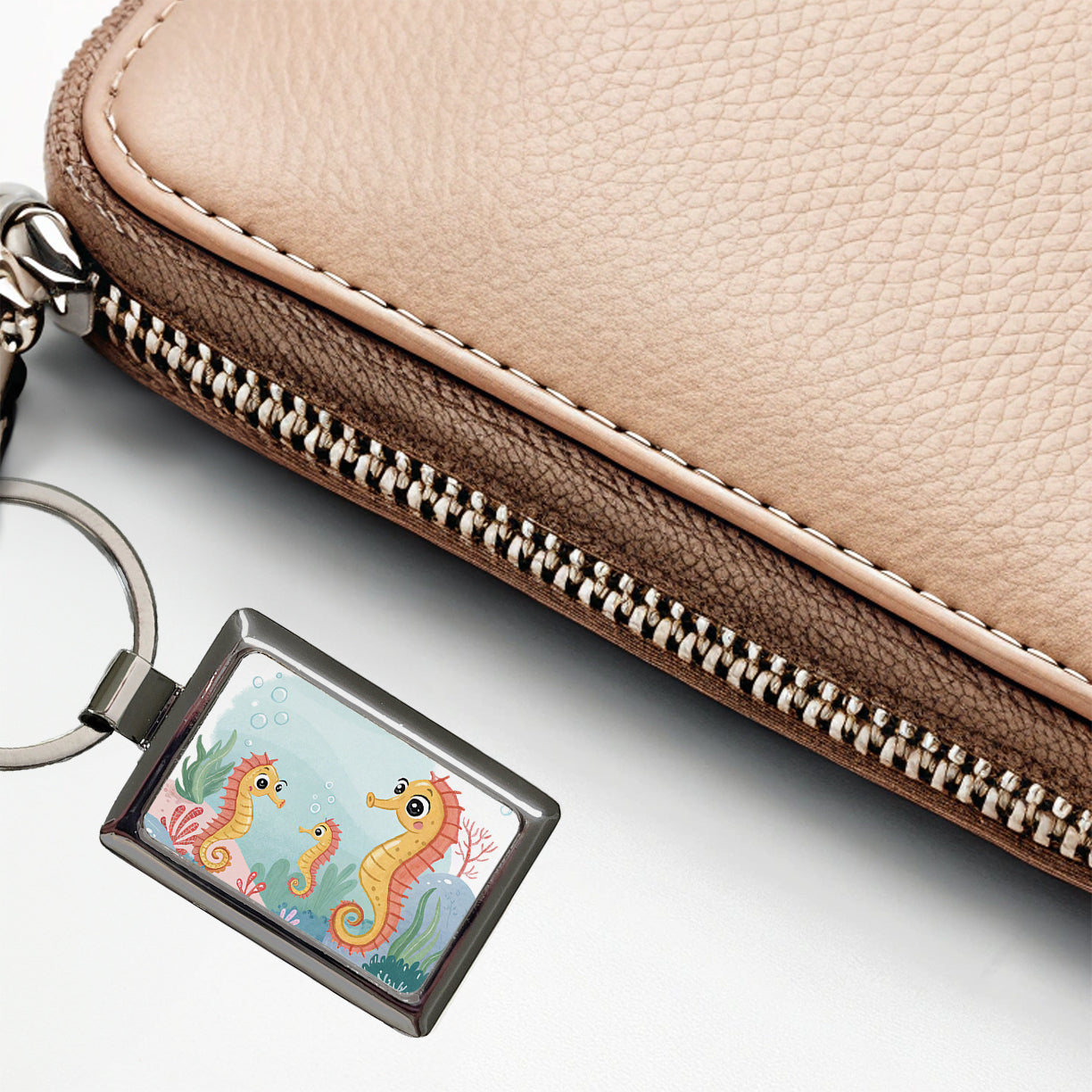 Kawaii Seahorses Rectangle Metal Keychain