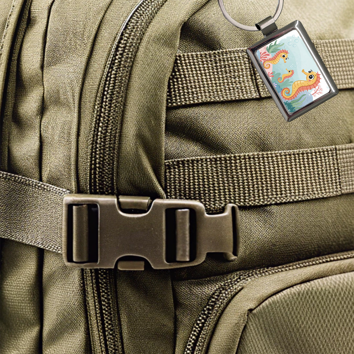 Kawaii Seahorses Rectangle Metal Keychain