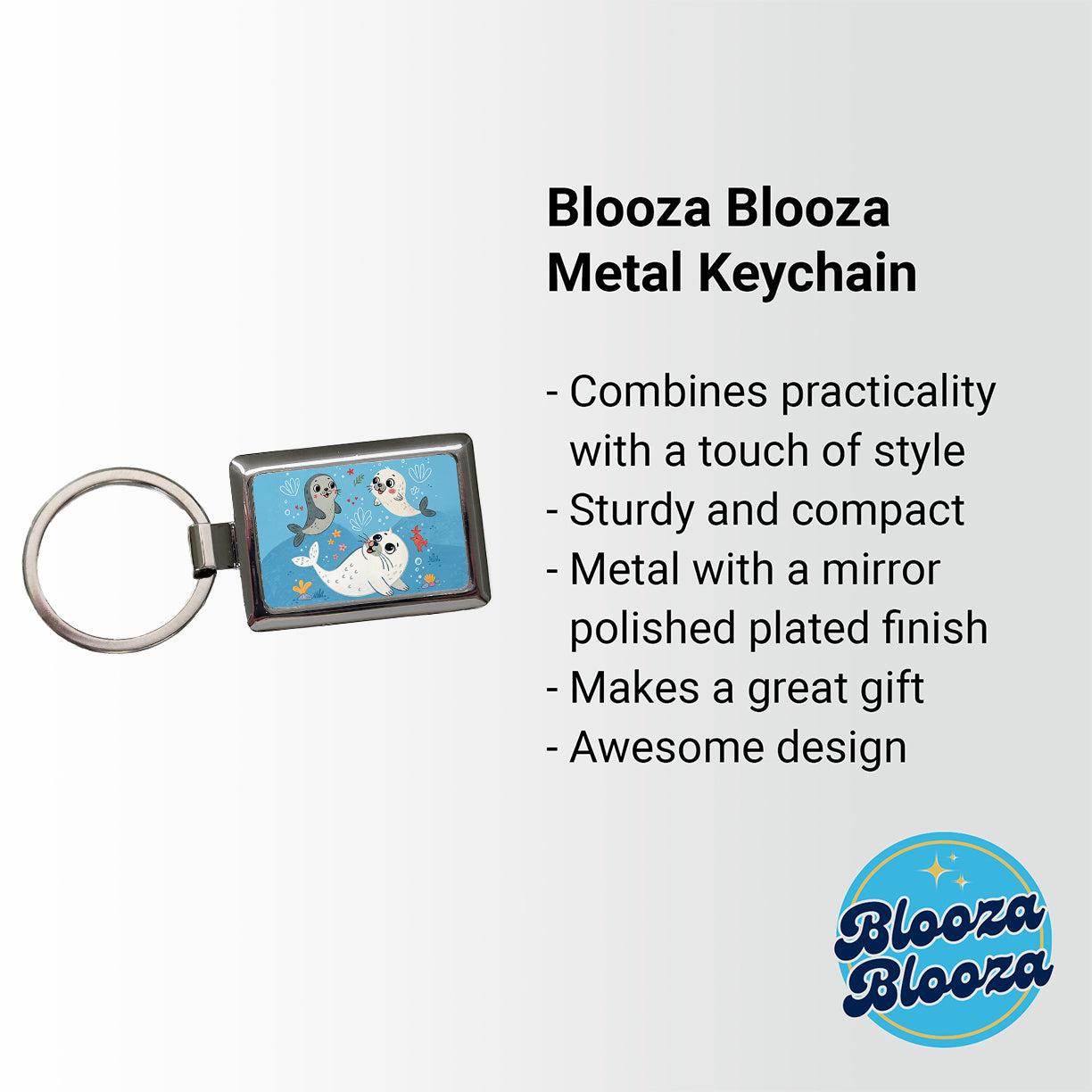 Kawaii Seals Rectangle Metal Keychain