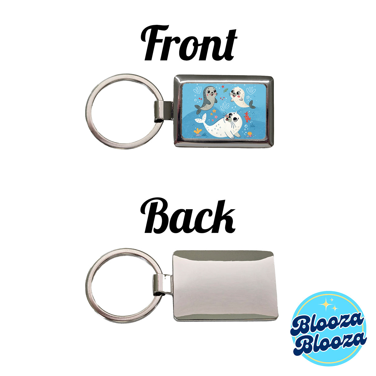 Kawaii Seals Rectangle Metal Keychain