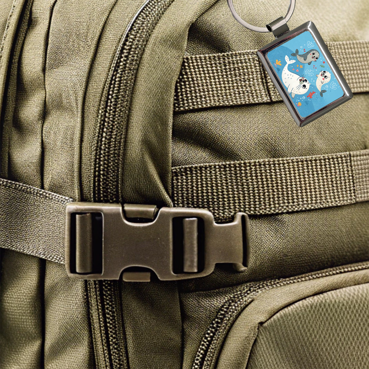 Kawaii Seals Rectangle Metal Keychain