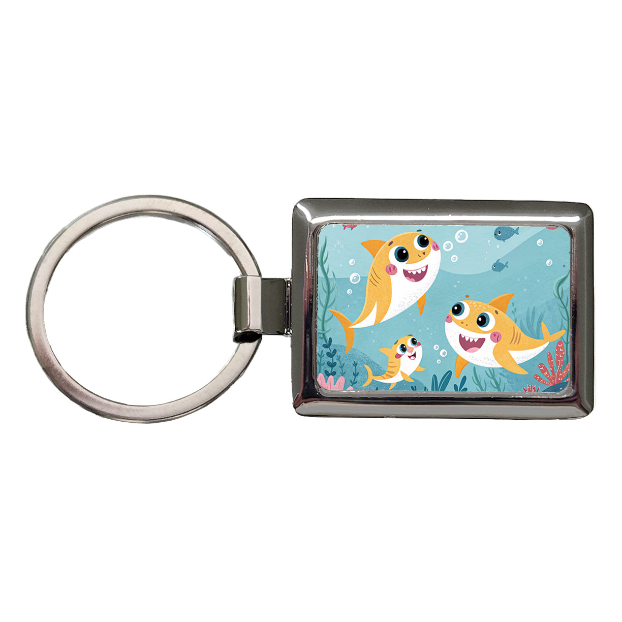 Kawaii Sharks Rectangle Metal Keychain