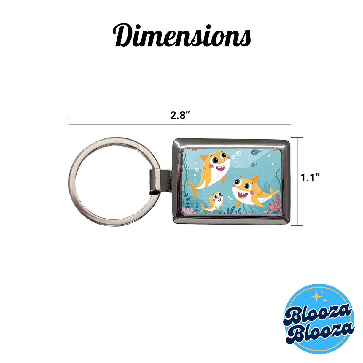 Kawaii Sharks Rectangle Metal Keychain
