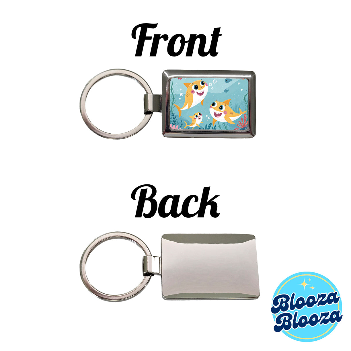 Kawaii Sharks Rectangle Metal Keychain