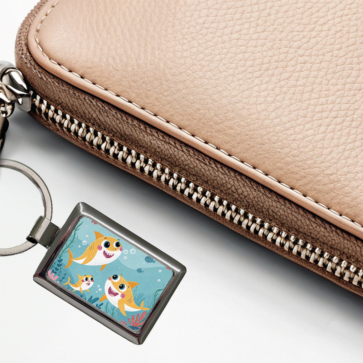 Kawaii Sharks Rectangle Metal Keychain