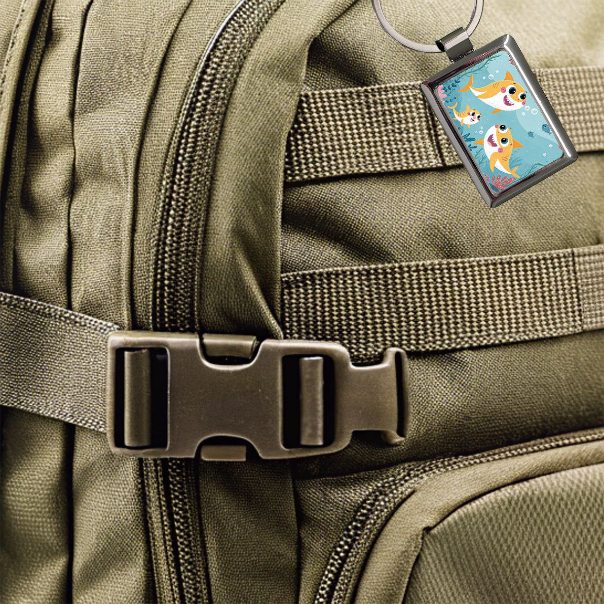 Kawaii Sharks Rectangle Metal Keychain