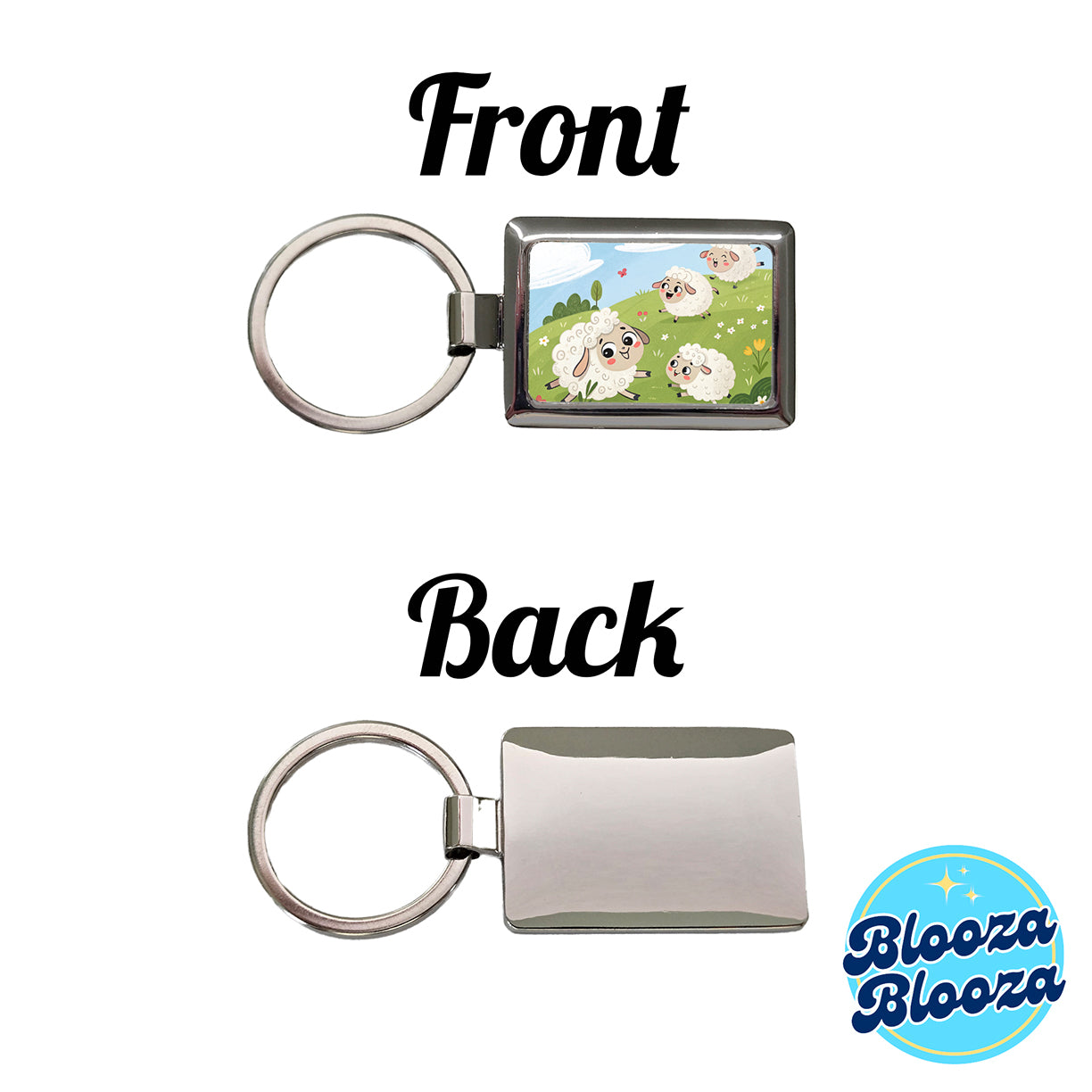 Kawaii Sheep Rectangle Metal Keychain