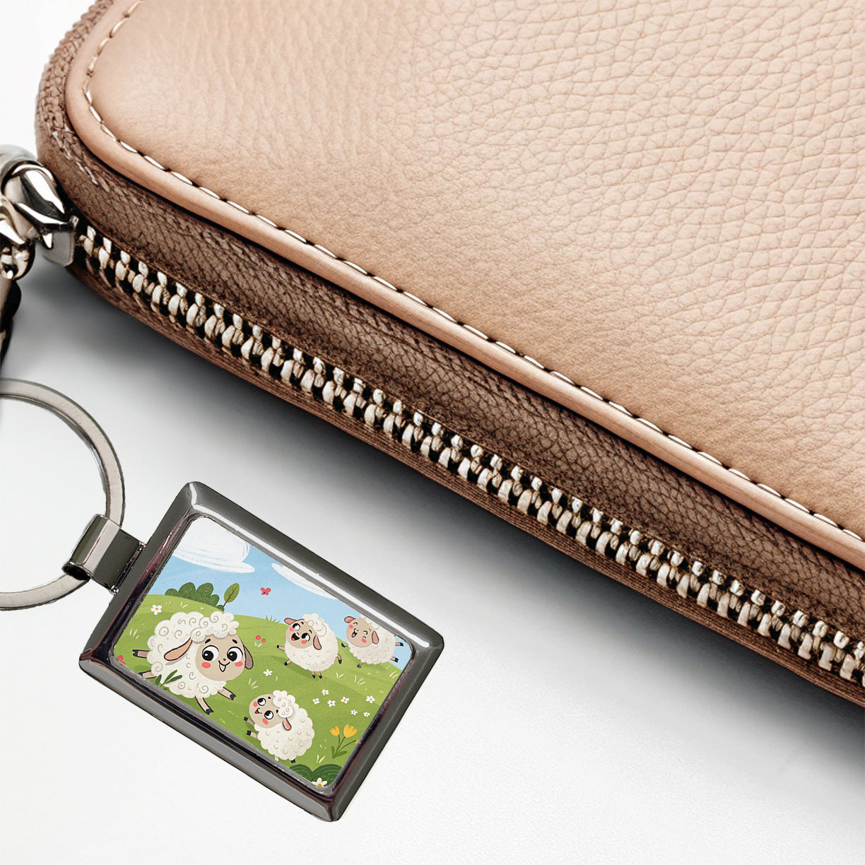 Kawaii Sheep Rectangle Metal Keychain