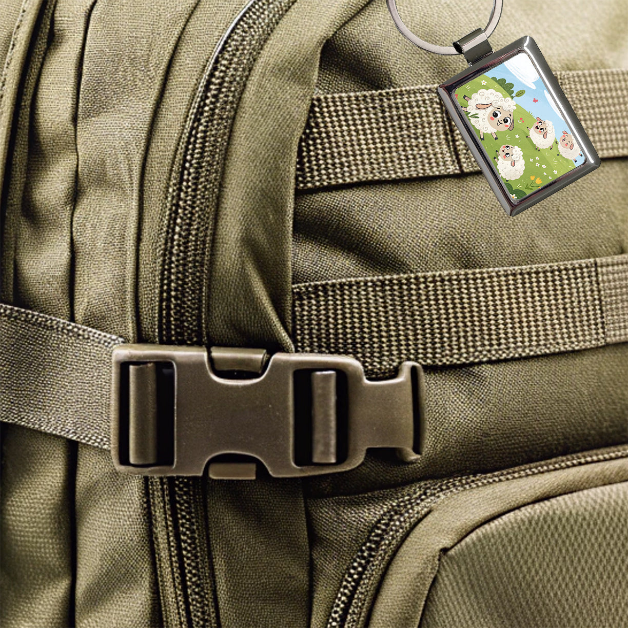 Kawaii Sheep Rectangle Metal Keychain