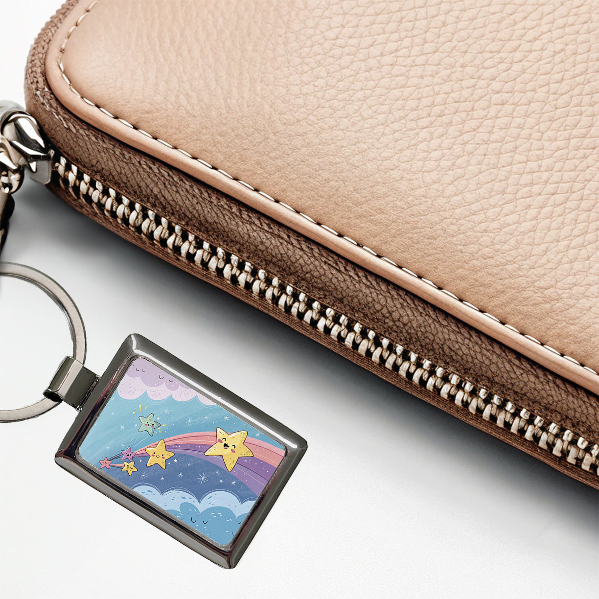 Kawaii Shooting Stars In Space Rectangle Metal Keychain