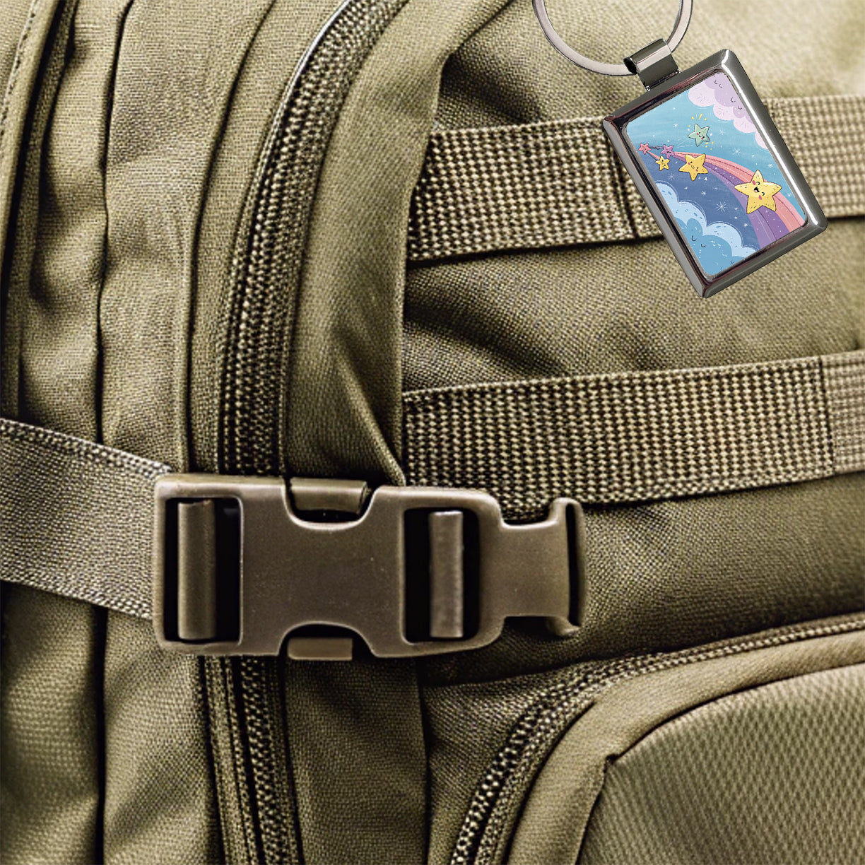 Kawaii Shooting Stars In Space Rectangle Metal Keychain